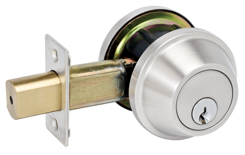Master Lock DSCHSD32D Heavy Duty Single Cylinder, Grade 2 Commercial Deadbolt with Bump Stop, Brushed Chrome Finish - Image 1